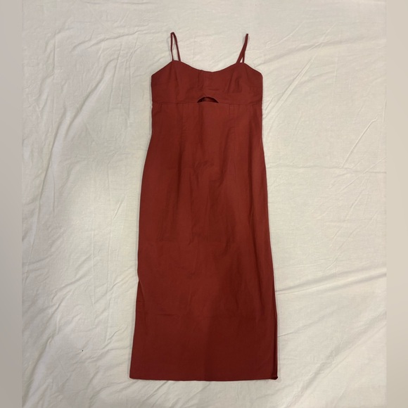 Abercrombie & Fitch Rust Terracotta Spaghetti Strap Cutout Midi Dress - Picture 2 of 7
